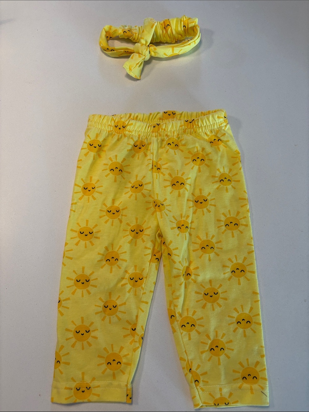 Yellow Sun-Print Kids Bottoms with Matching Headband